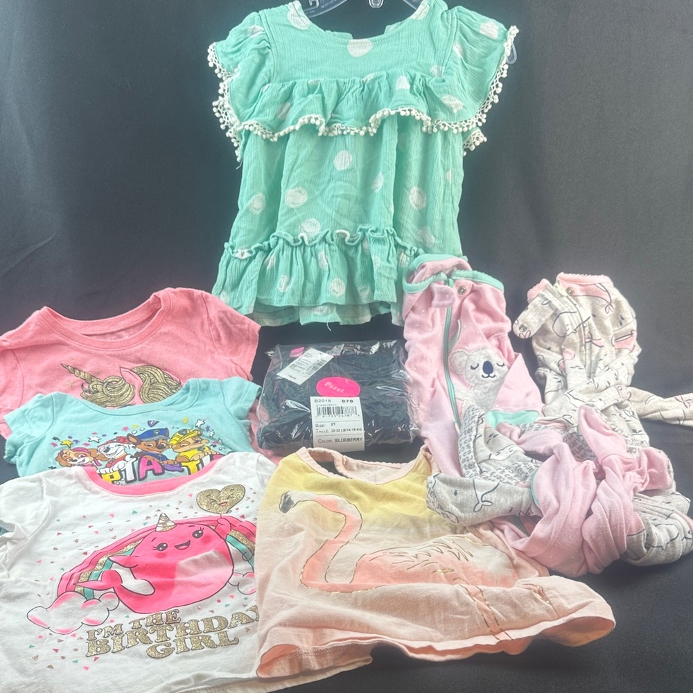 Bundle of 2T Girls Clothing with Green Ruffled Top and NWT Jeans